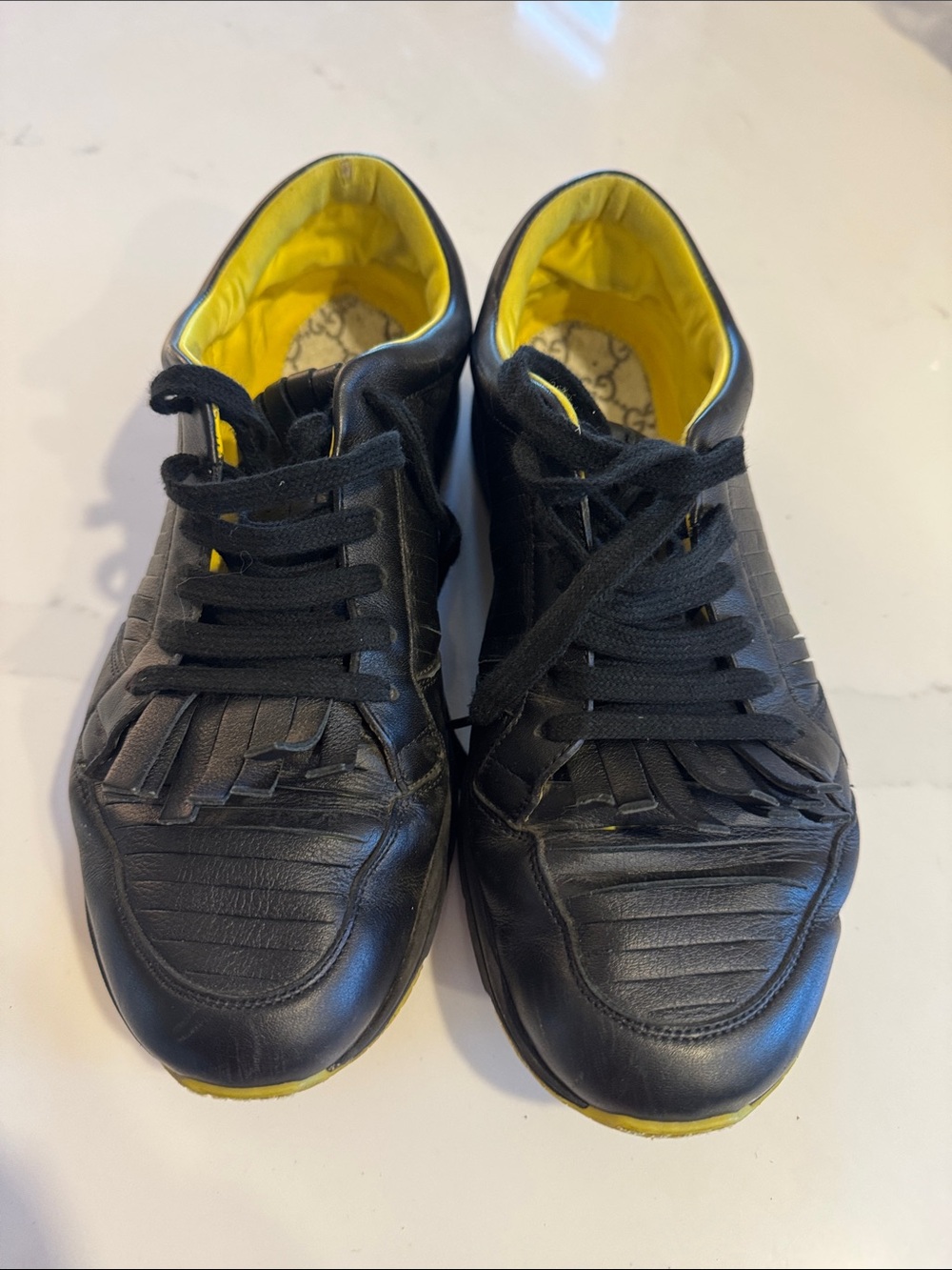 Gucci Black Leather Sneakers with Yellow Interior